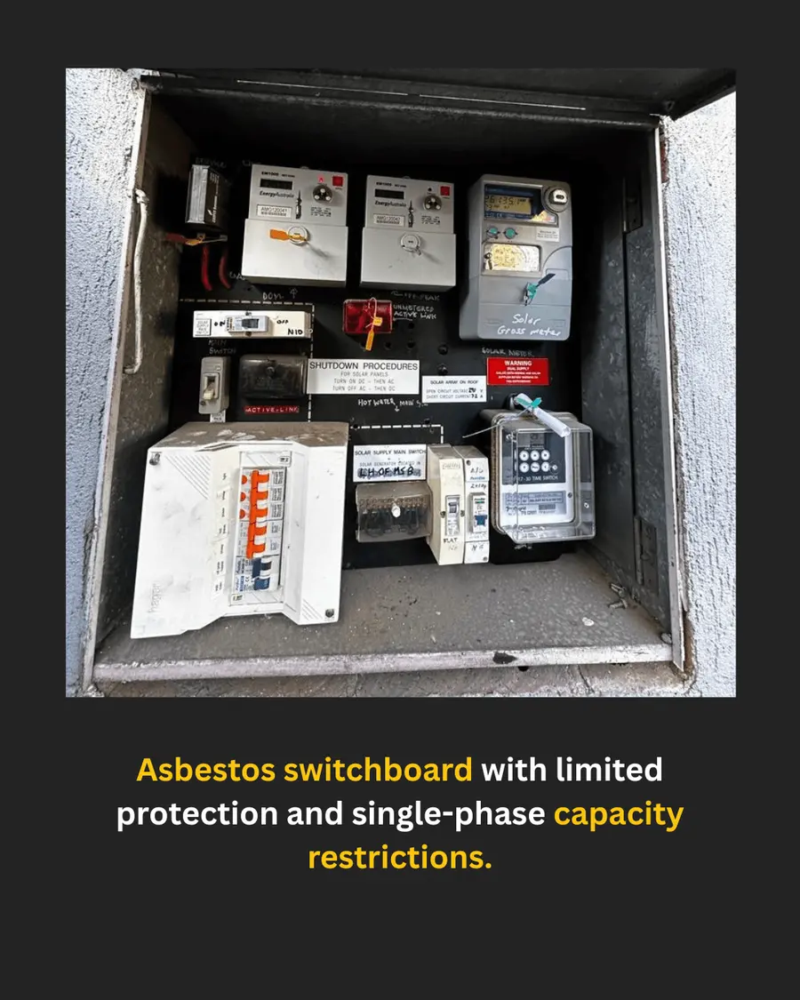 Asbestos switchboard with single-phase capacity restrictions