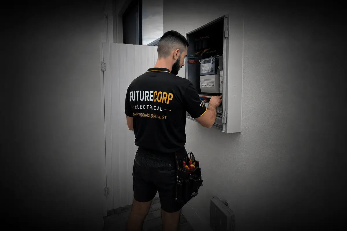 FutureCorp electrician upgrading a switchboard